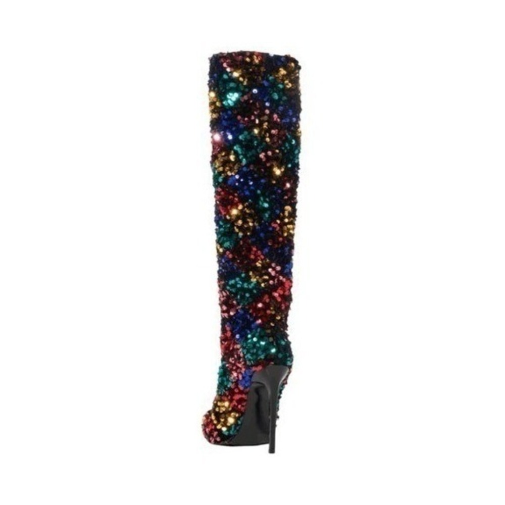 Azalea Wang Jimena Heeled Boots Rainbow Multi Sequin Embellished Stiletto 7.5 - Picture 6 of 8